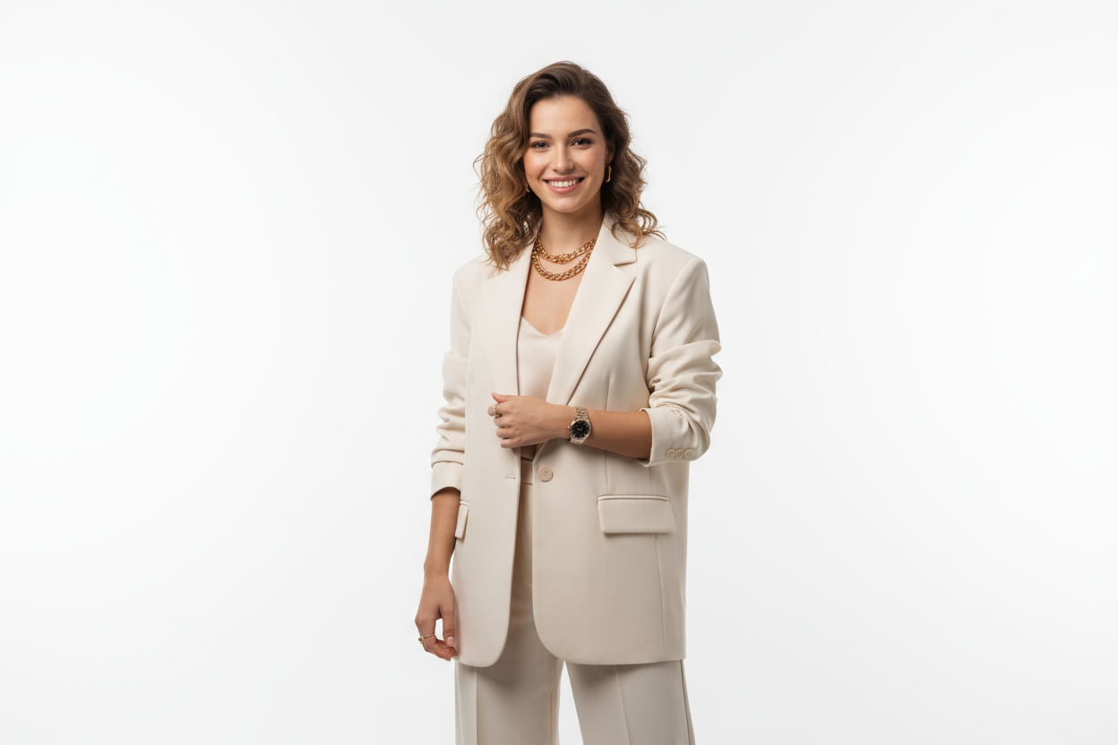 European influencer with white back ground 